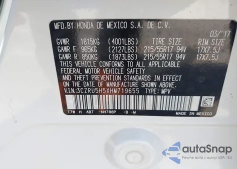 2017 Honda Hr-V Ex z USA, uszkodzony, nr VIN 3CZRU5H5XHM719655